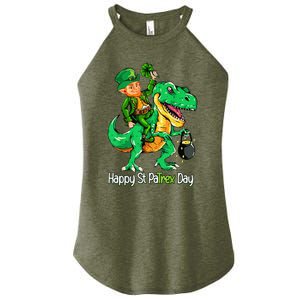 St Patricks Day Leprechaun Riding Dinosaur Gift Women's Perfect Tri Rocker Tank