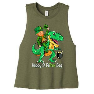 St Patricks Day Leprechaun Riding Dinosaur Gift Women's Racerback Cropped Tank