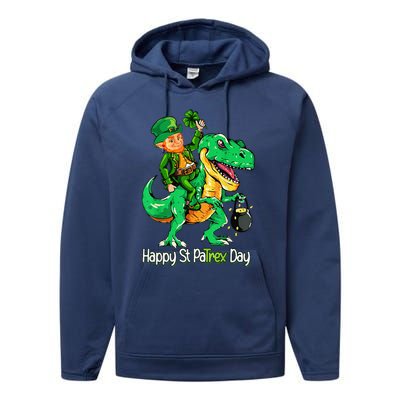 St Patricks Day Leprechaun Riding Dinosaur Gift Performance Fleece Hoodie