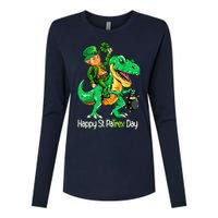 St Patricks Day Leprechaun Riding Dinosaur Gift Womens Cotton Relaxed Long Sleeve T-Shirt