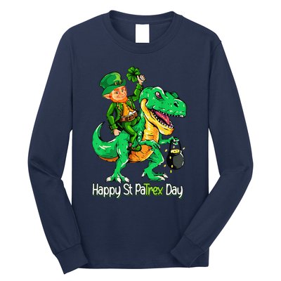 St Patricks Day Leprechaun Riding Dinosaur Gift Long Sleeve Shirt