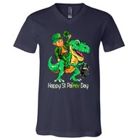 St Patricks Day Leprechaun Riding Dinosaur Gift V-Neck T-Shirt