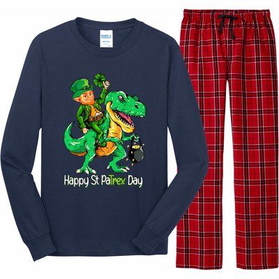 St Patricks Day Leprechaun Riding Dinosaur Gift Long Sleeve Pajama Set