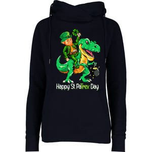 St Patricks Day Leprechaun Riding Dinosaur Gift Womens Funnel Neck Pullover Hood