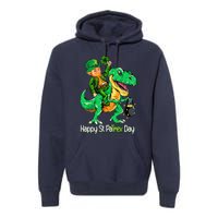 St Patricks Day Leprechaun Riding Dinosaur Gift Premium Hoodie