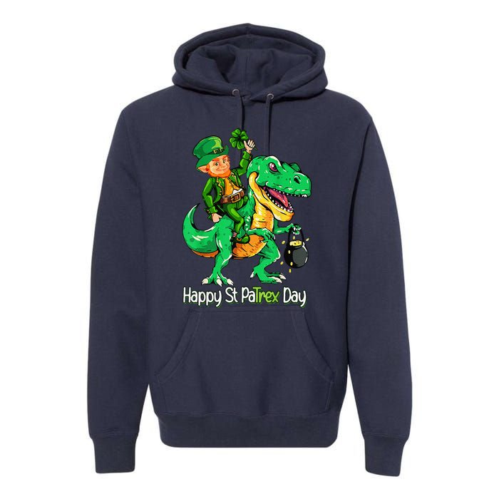 St Patricks Day Leprechaun Riding Dinosaur Gift Premium Hoodie