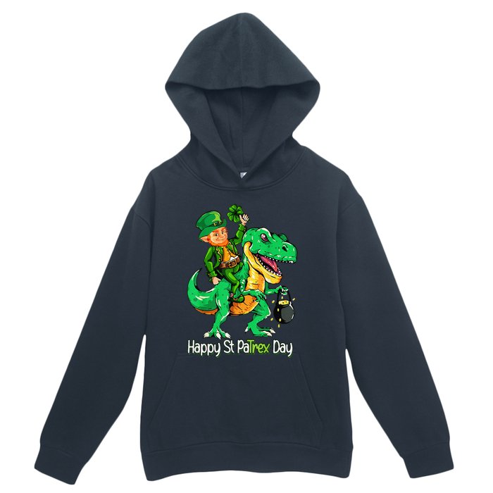 St Patricks Day Leprechaun Riding Dinosaur Gift Urban Pullover Hoodie