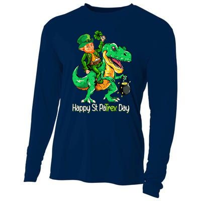 St Patricks Day Leprechaun Riding Dinosaur Gift Cooling Performance Long Sleeve Crew