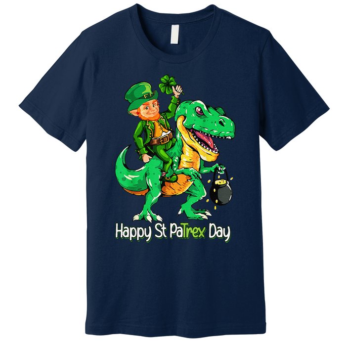 St Patricks Day Leprechaun Riding Dinosaur Gift Premium T-Shirt