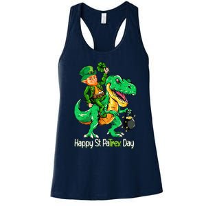 St Patricks Day Leprechaun Riding Dinosaur Gift Women's Racerback Tank