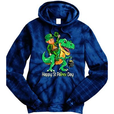 St Patricks Day Leprechaun Riding Dinosaur Gift Tie Dye Hoodie