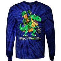 St Patricks Day Leprechaun Riding Dinosaur Gift Tie-Dye Long Sleeve Shirt