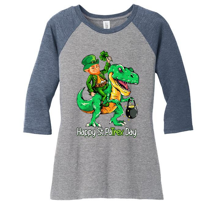 St Patricks Day Leprechaun Riding Dinosaur Gift Women's Tri-Blend 3/4-Sleeve Raglan Shirt