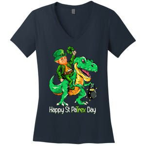 St Patricks Day Leprechaun Riding Dinosaur Gift Women's V-Neck T-Shirt