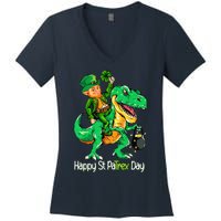 St Patricks Day Leprechaun Riding Dinosaur Gift Women's V-Neck T-Shirt