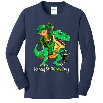 St Patricks Day Leprechaun Riding Dinosaur Gift Kids Long Sleeve Shirt