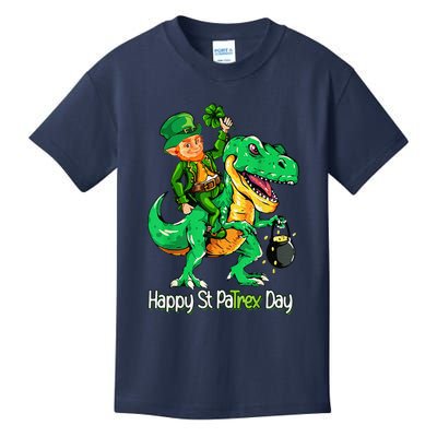 St Patricks Day Leprechaun Riding Dinosaur Gift Kids T-Shirt