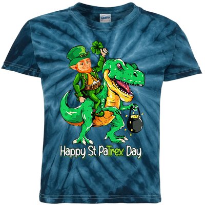 St Patricks Day Leprechaun Riding Dinosaur Gift Kids Tie-Dye T-Shirt