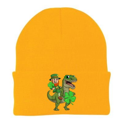 St Patricks Day Leprechaun Riding T Rex Funny Dino Boys Kid.s Knit Cap Winter Beanie