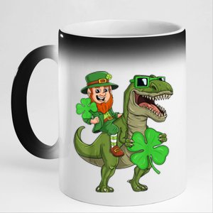 St Patricks Day Leprechaun Riding T Rex Funny Dino Boys Kid.s 11oz Black Color Changing Mug