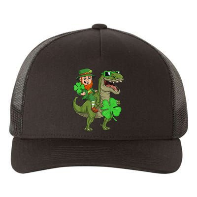 St Patricks Day Leprechaun Riding T Rex Funny Dino Boys Kid.s Yupoong Adult 5-Panel Trucker Hat