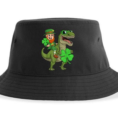 St Patricks Day Leprechaun Riding T Rex Funny Dino Boys Kid.s Sustainable Bucket Hat