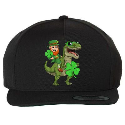 St Patricks Day Leprechaun Riding T Rex Funny Dino Boys Kid.s Wool Snapback Cap