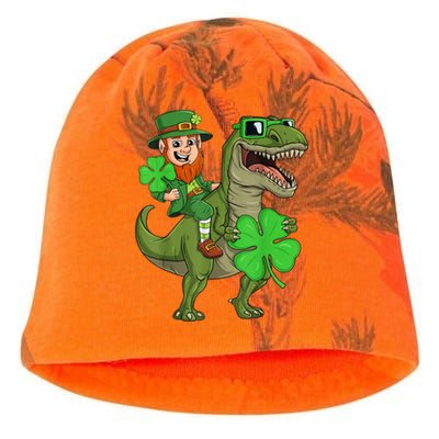 St Patricks Day Leprechaun Riding T Rex Funny Dino Boys Kid.s Kati - Camo Knit Beanie