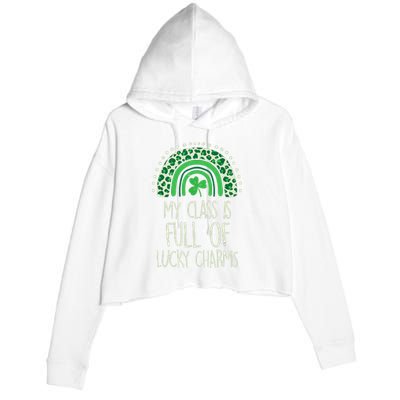 St Patrick's Day Teacher Rainbow Class Full Lucky Charm Crop Fleece Hoodie