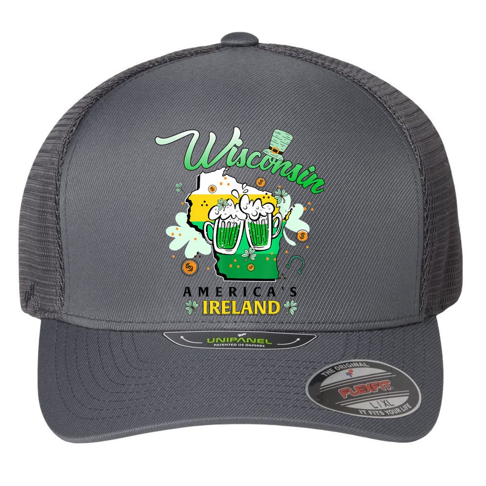St Patricks Day Wisconsin Americas Ireland Irish Beer Lover Gift Flexfit Unipanel Trucker Cap
