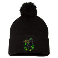 St Patrick's Day Irish Saint Patrick's Shamrock Sitting Cat2 Pom Pom 12in Knit Beanie