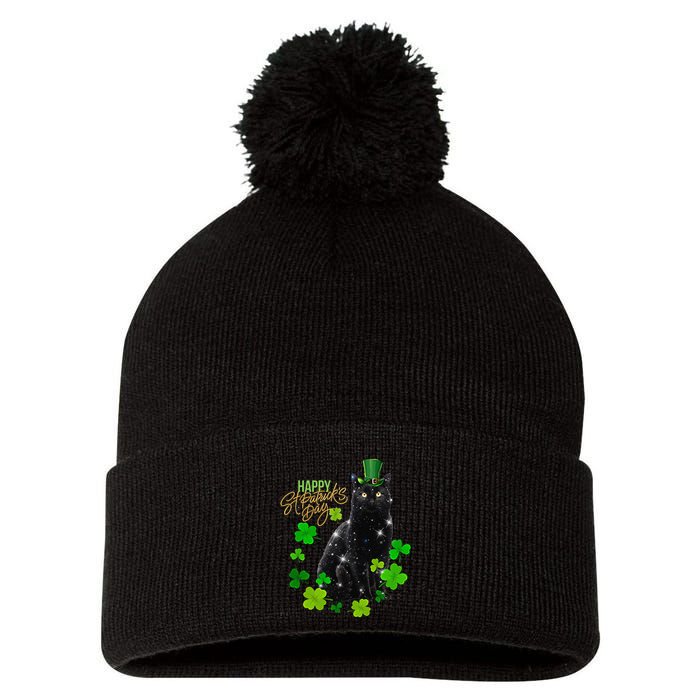 St Patrick's Day Irish Saint Patrick's Shamrock Sitting Cat2 Pom Pom 12in Knit Beanie
