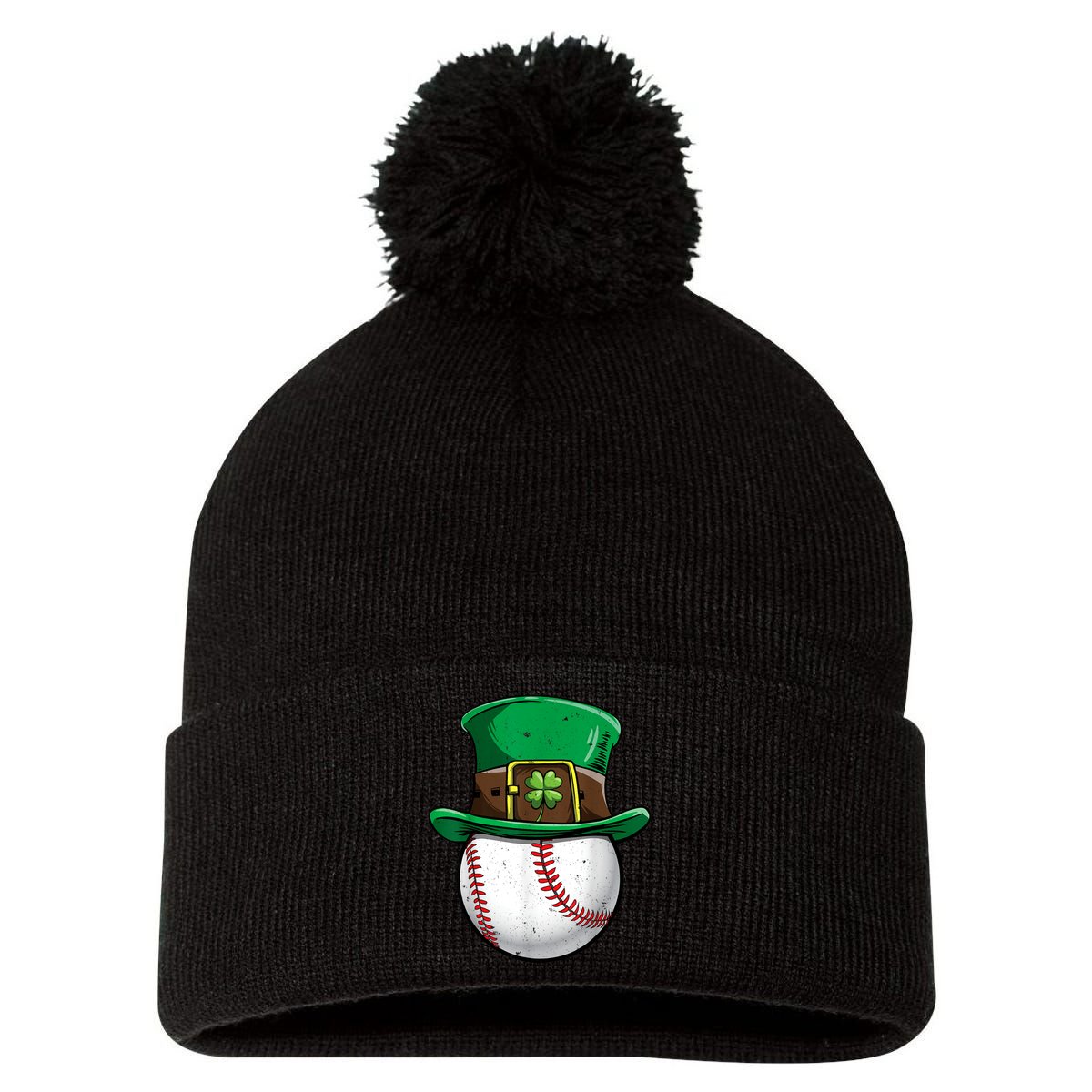 St Patricks Day, Baseball St Patricks Day Pom Pom 12in Knit Beanie