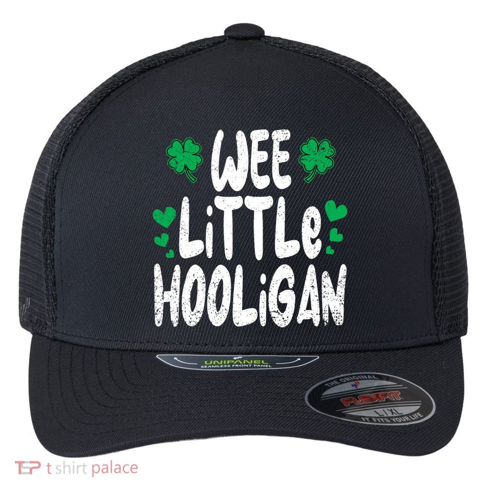 St Patricks Day Boy Girl Toddlers Wee Little Hooligan Flexfit Unipanel Trucker Cap
