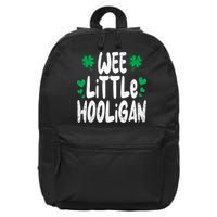 St Patricks Day Boy Girl Toddlers Wee Little Hooligan 16 in Basic Backpack