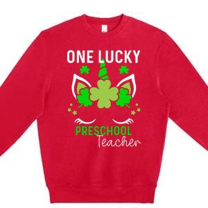 St Patrick's Day One Lucky Preschool Teacher Premium Crewneck Sweatshirt