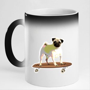 Skateboarding Pug Dog Riding Skateboard Skater Gift 11oz Black Color Changing Mug