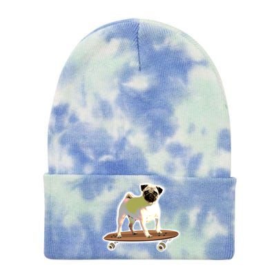 Skateboarding Pug Dog Riding Skateboard Skater Gift Tie Dye 12in Knit Beanie