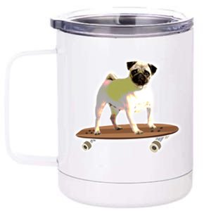 Skateboarding Pug Dog Riding Skateboard Skater Gift 12 oz Stainless Steel Tumbler Cup