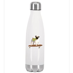 Skateboarding Pug Dog Riding Skateboard Skater Gift Stainless Steel Insulated Water Bottle