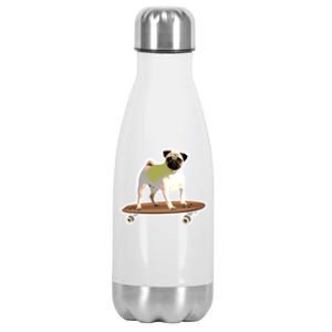 Skateboarding Pug Dog Riding Skateboard Skater Gift Stainless Steel Insulated Water Bottle