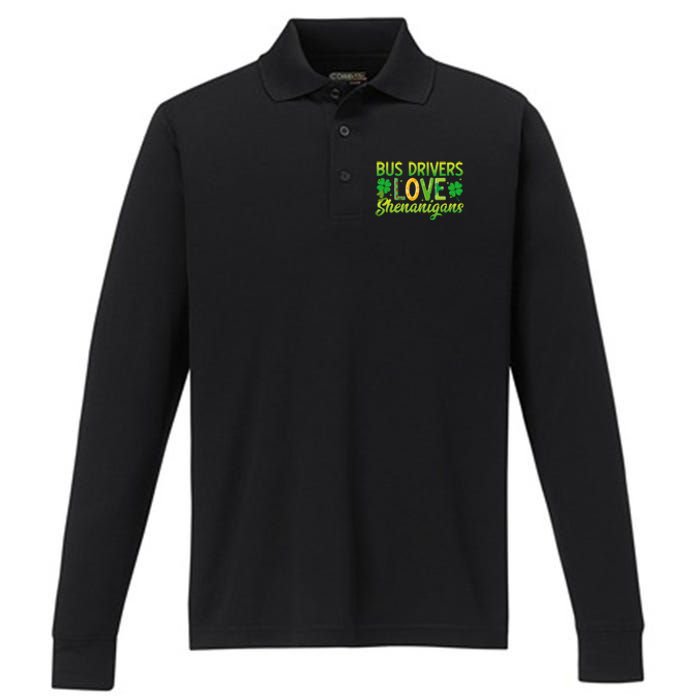 St. Patrick's Day St. Patty Bus Drivers Love Shenanigans Performance Long Sleeve Polo