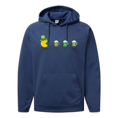 St Patricks Day Funny Drinking Beer Performance Fleece Hoodie