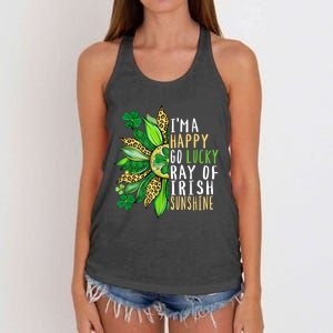 St. Patricks Day Sunflower Happy Go Lucky Ray Irish Sunshine Women's Knotted Racerback Tank