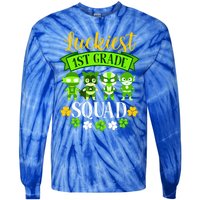 St Patricks Day Teacher Gift Luckiest 1st Grade Squad Gift Tie-Dye Long Sleeve Shirt