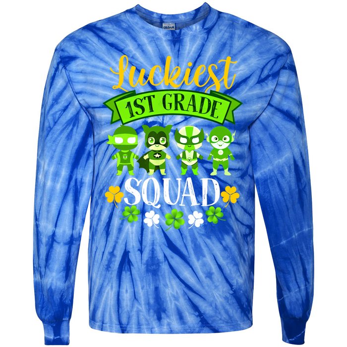 St Patricks Day Teacher Gift Luckiest 1st Grade Squad Gift Tie-Dye Long Sleeve Shirt