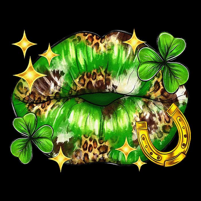 St. PatrickS Day Lips With Leopard And Shamrocks Drawstring Bag