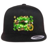 St. PatrickS Day Lips With Leopard And Shamrocks Flat Bill Trucker Hat
