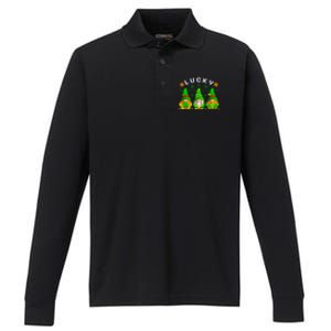 St Patrick's Day Lucky Gnomes Gift Performance Long Sleeve Polo