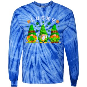 St Patrick's Day Lucky Gnomes Gift Tie-Dye Long Sleeve Shirt